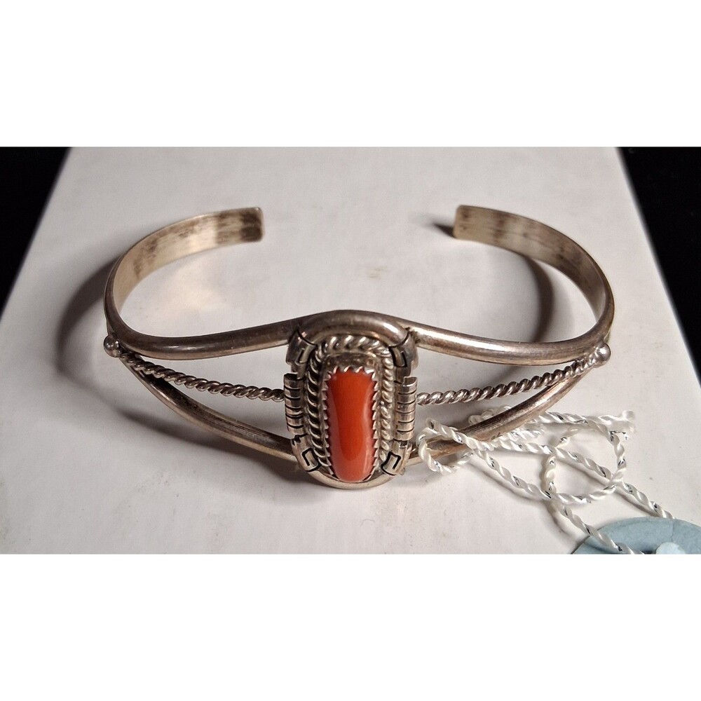 Darrell Skeets Navajo Sterling Silver And Coral Cuff Bracelet 6.5
